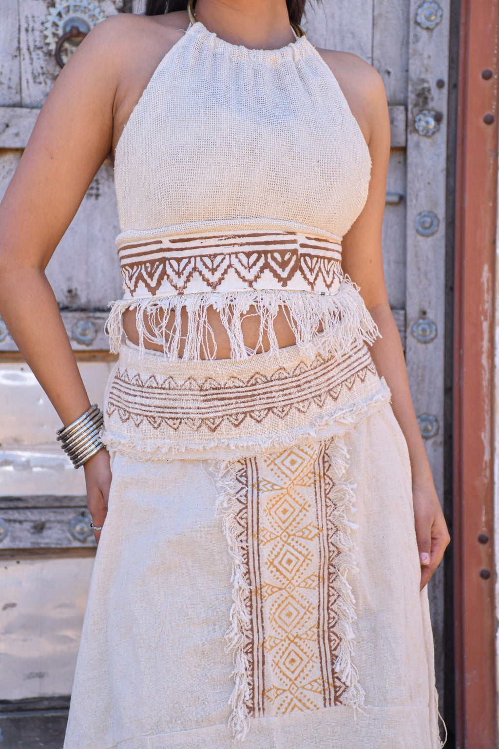 Desert Dori Women’s Block Printed Cotton Pointy Midi Skirt