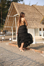 Desert Dori Women’s Black Long Flared Cotton Maxi Dress