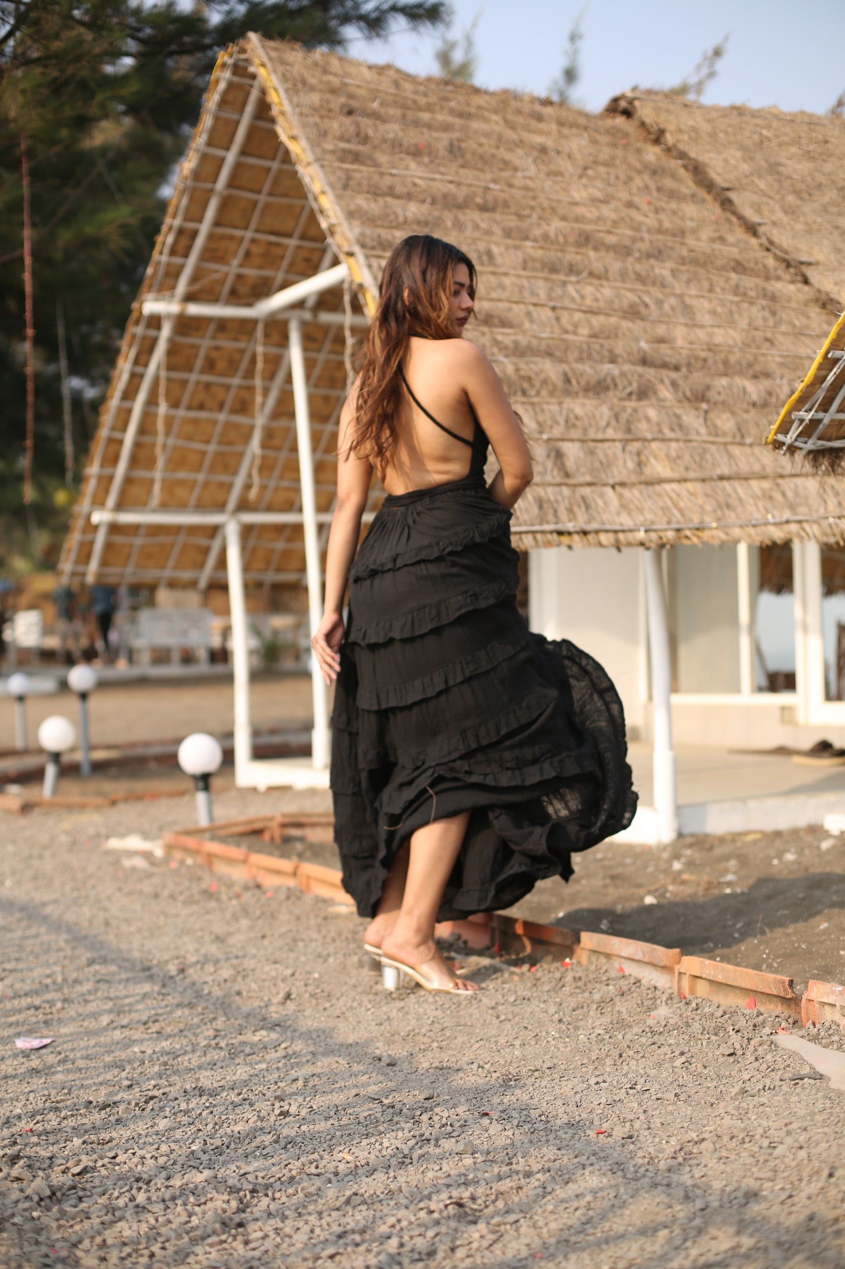 Desert Dori Women’s Black Long Flared Cotton Maxi Dress