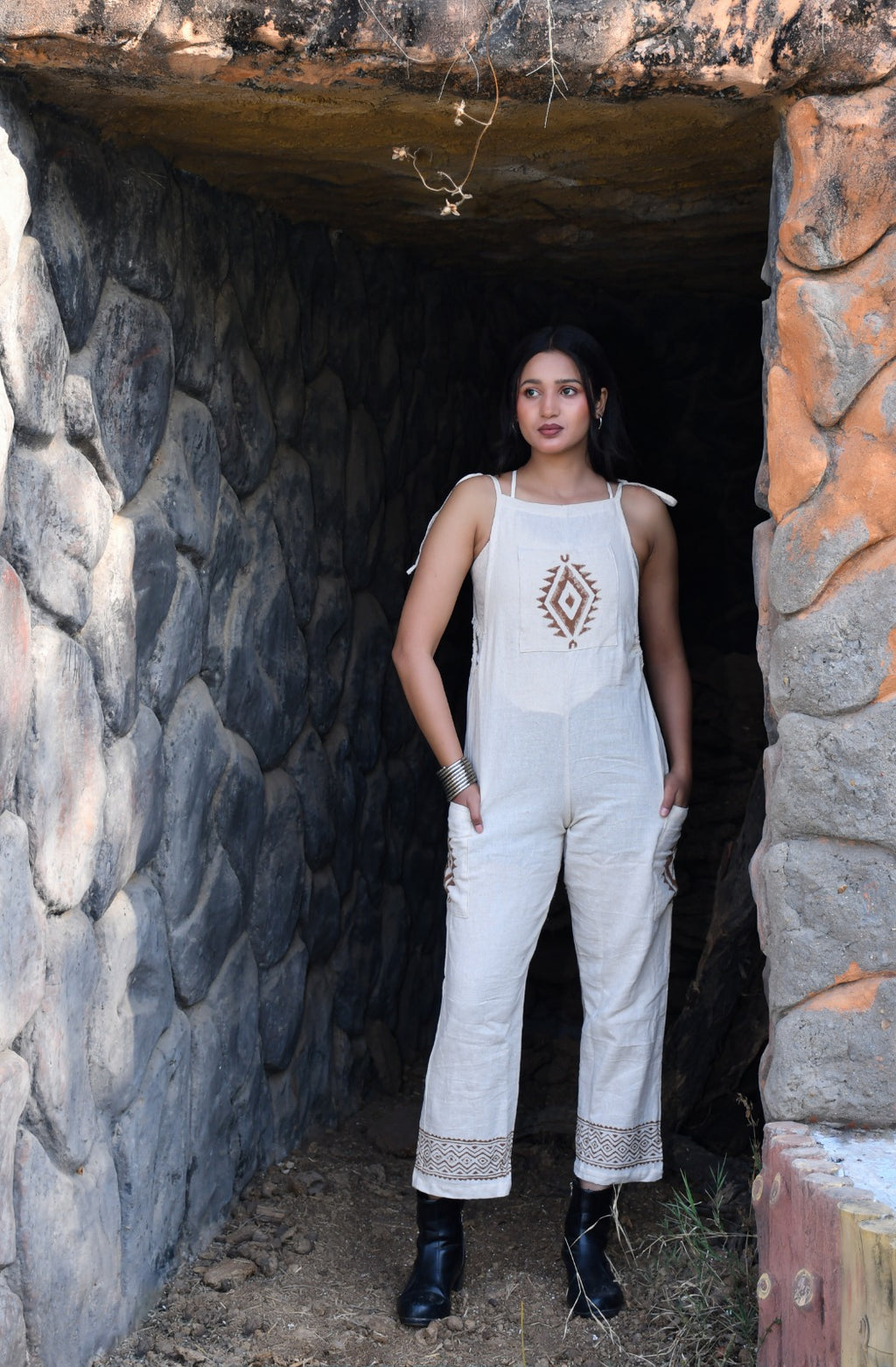 Desert Dori Women’s Block Print Strap Jumpsuit