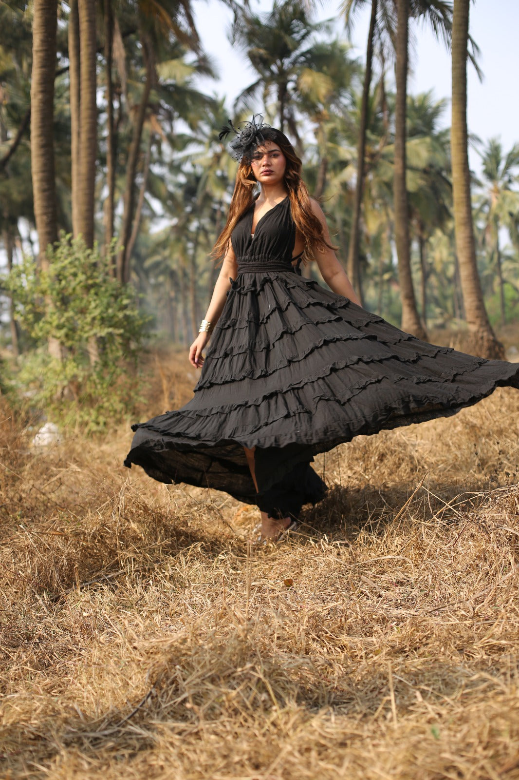 Desert Dori Women’s Black Long Flared Cotton Maxi Dress