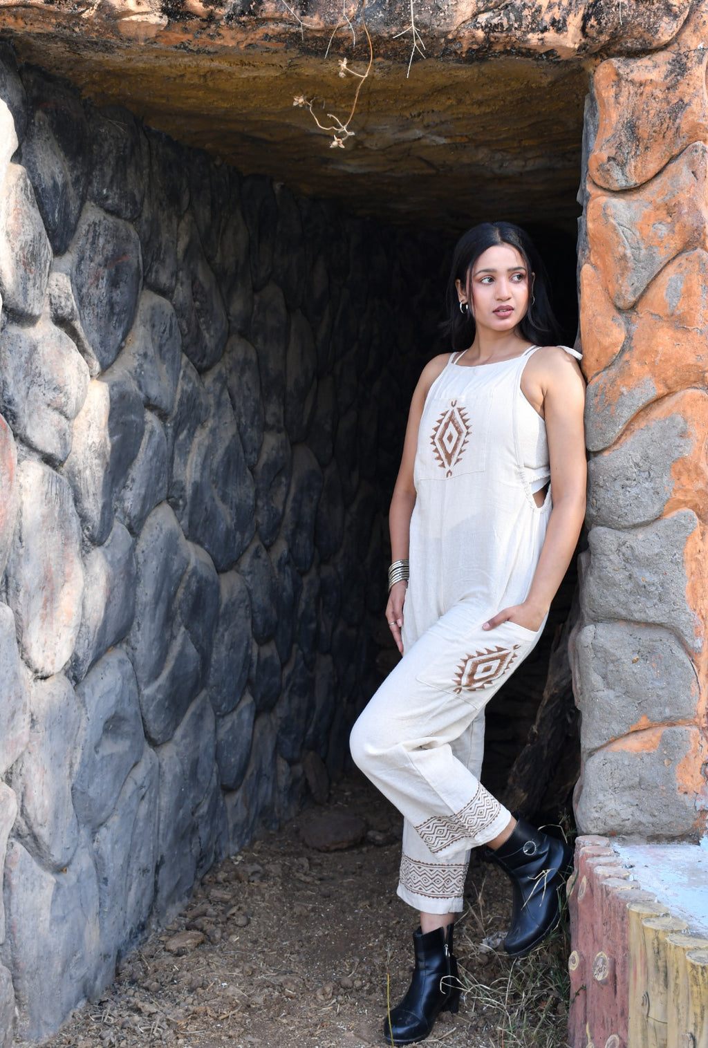 Desert Dori Women’s Block Print Strap Jumpsuit