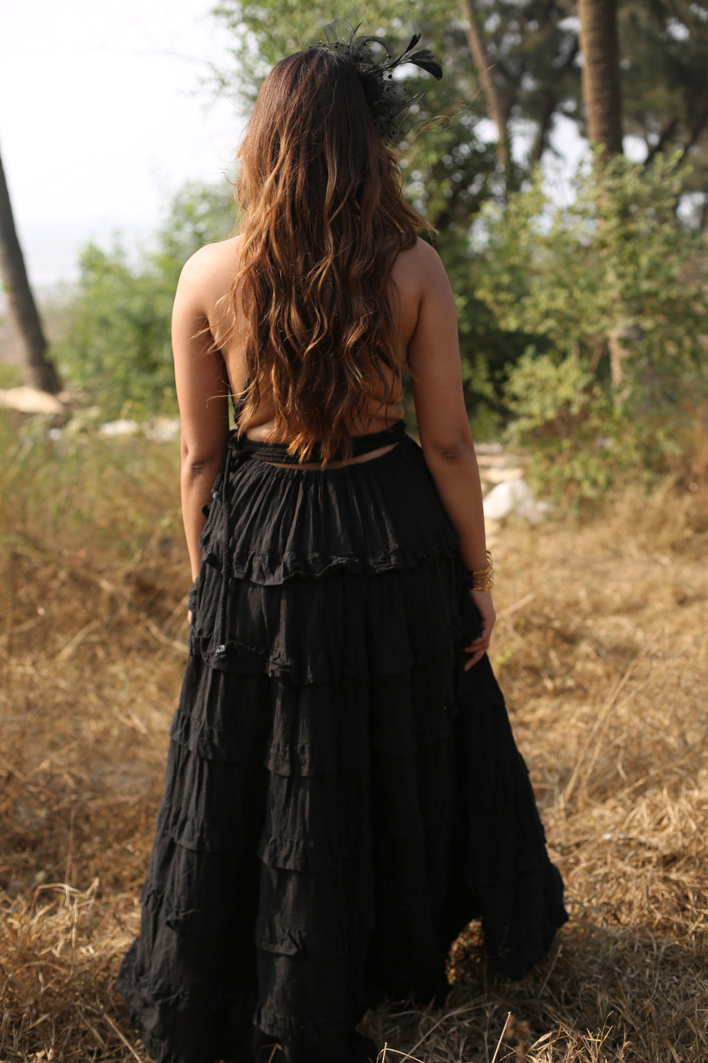 Desert Dori Women’s Black Long Flared Cotton Maxi Dress