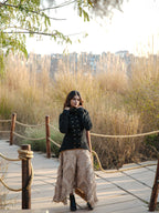 Black Corduroy High Neck Top with Metallic Buttons (Cotton) - by Desert Dori