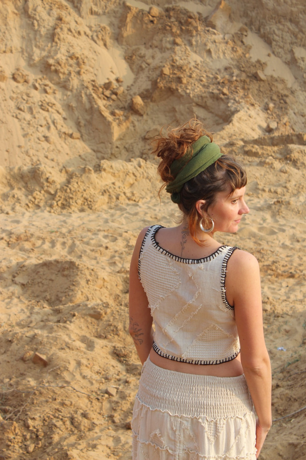 Desert Dori Cut Work Cotton Crop Top – Natural Boho Style
