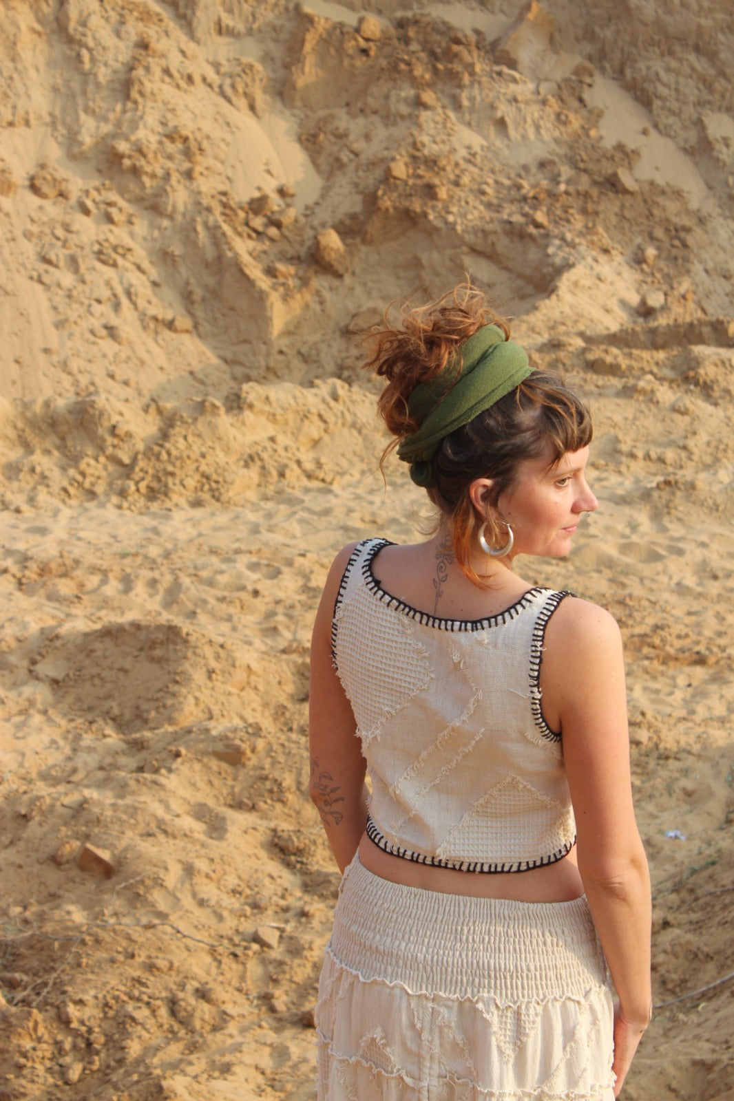 Desert Dori Cut Work Cotton Crop Top – Natural Boho Style