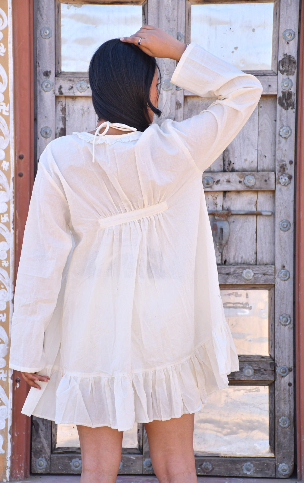 Desert Dori Women’s White Cotton Frilled Top