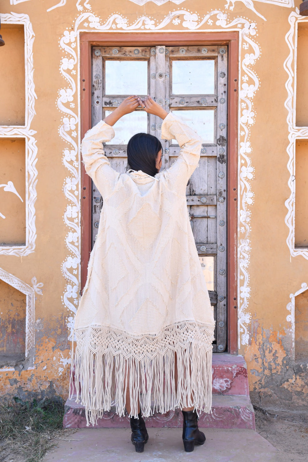 Desert Dori Women’s Cotton Tasseled Kimono Cover-Up with Lace Detailing