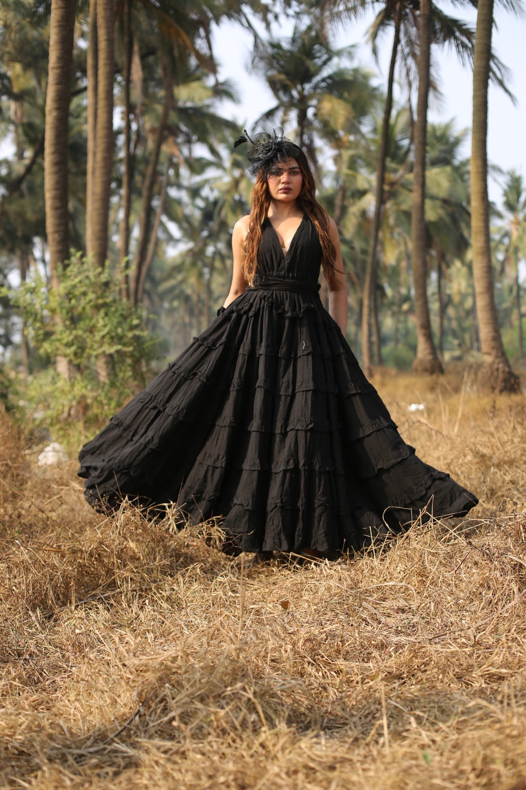 Desert Dori Women’s Black Long Flared Cotton Maxi Dress