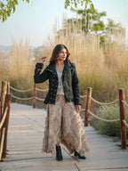 Black Corduroy High Neck Top with Metallic Buttons (Cotton) - by Desert Dori