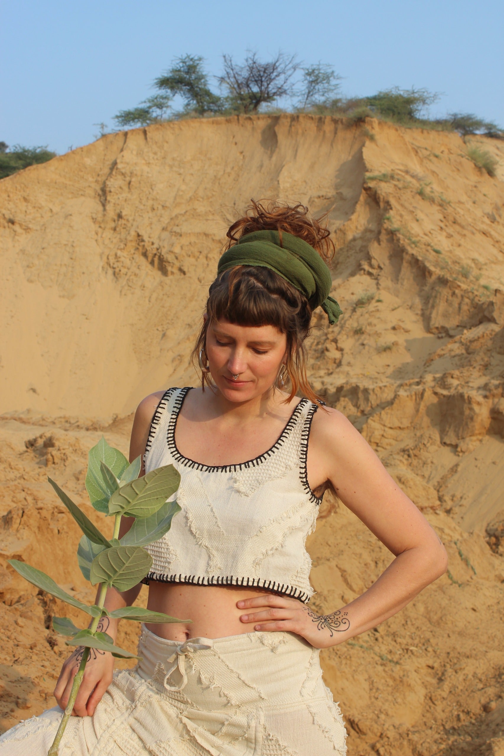 Desert Dori Cut Work Cotton Crop Top – Natural Boho Style