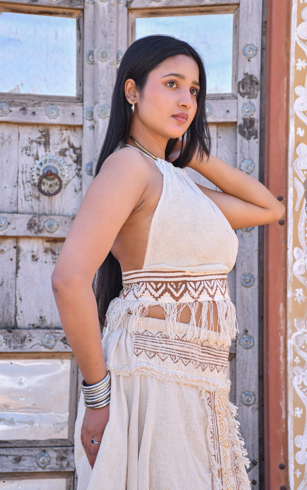 Desert Dori Women’s Block Printed Cotton Pointy Midi Skirt