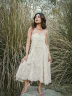 White Strapless Cotton Dress – Textured Layered Tube Dress - by Desert Dori