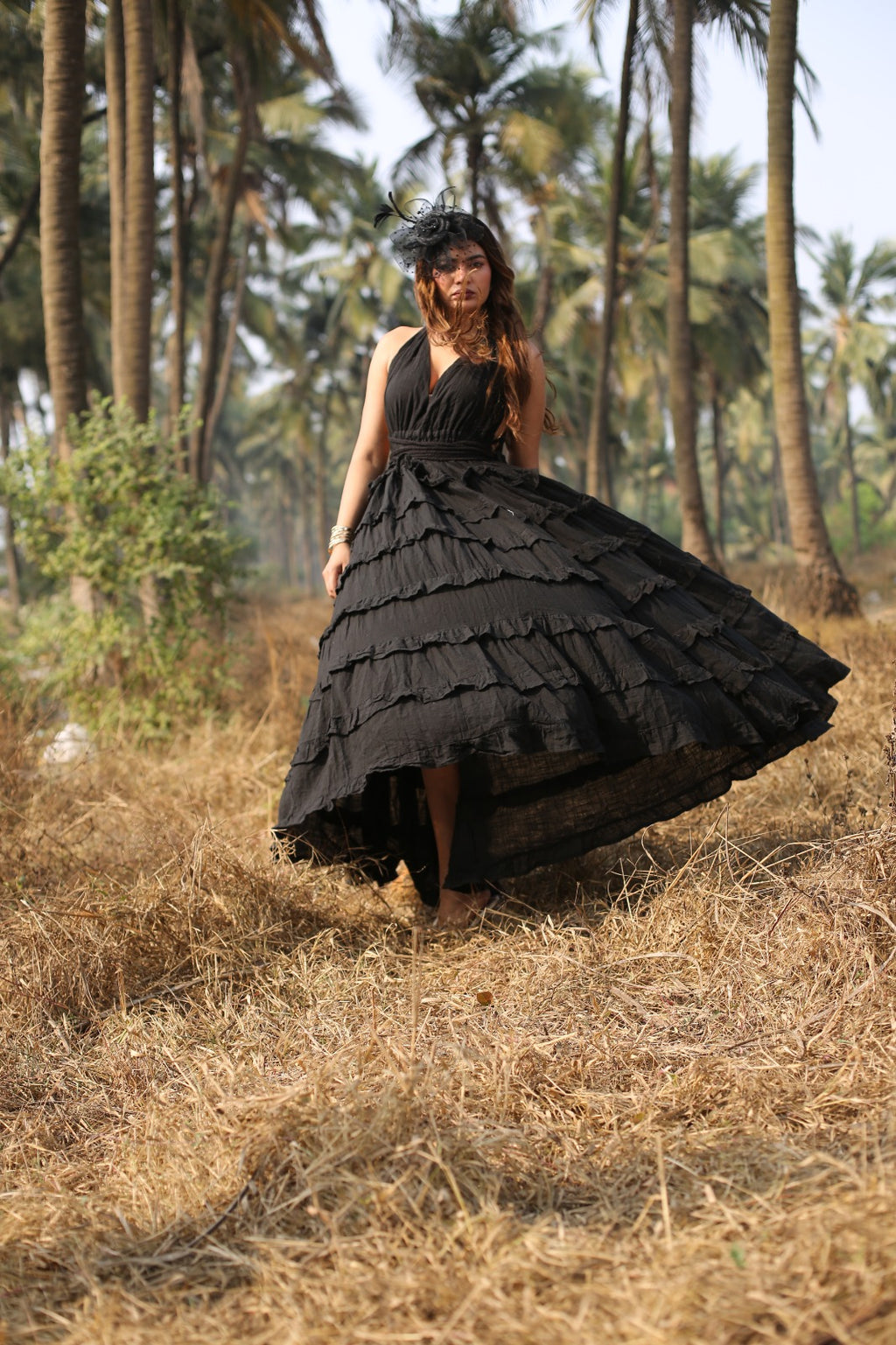 Desert Dori Women’s Black Long Flared Cotton Maxi Dress