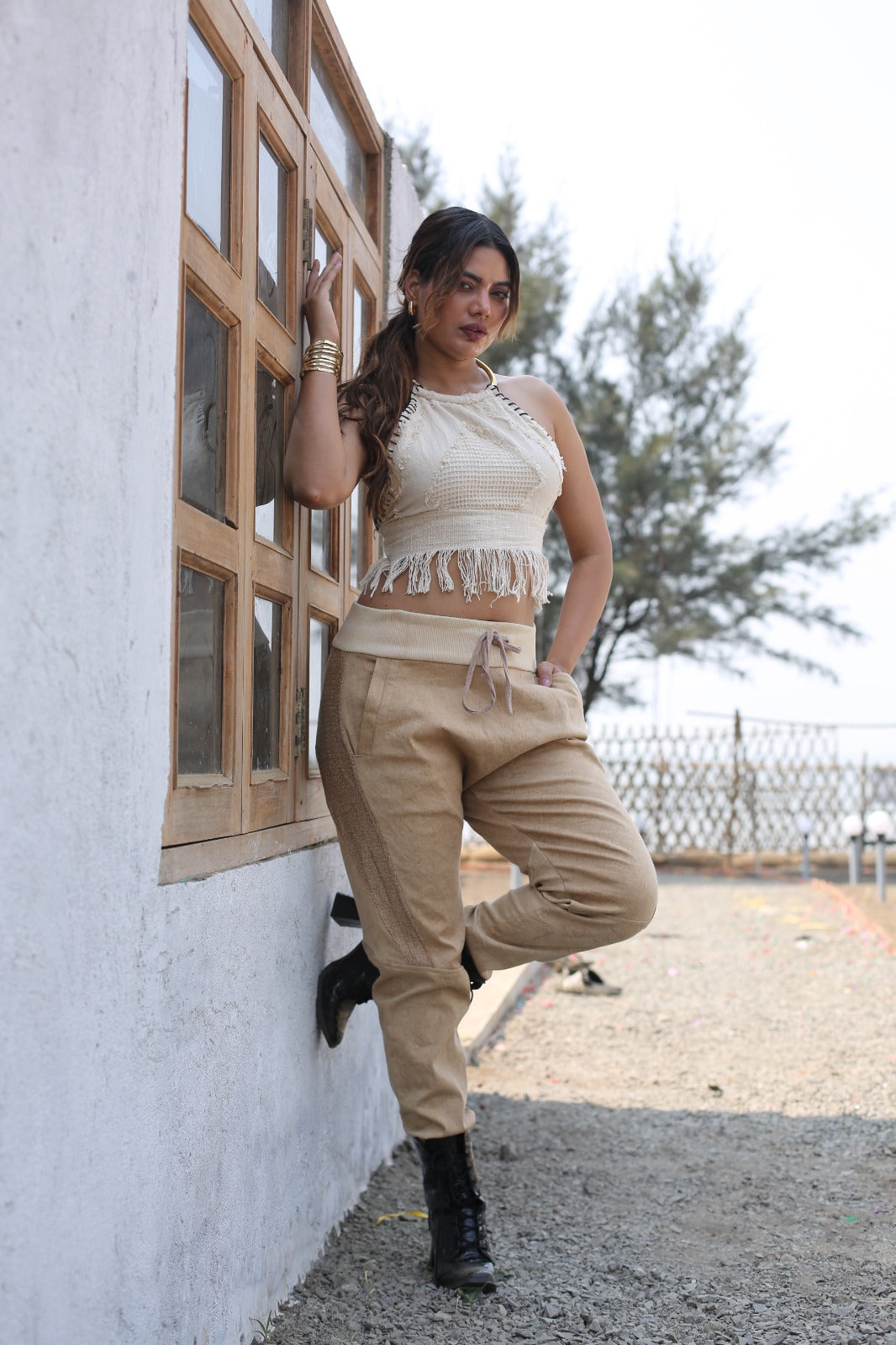 Desert Dori Women’s Beige Stretchable Cotton Pants