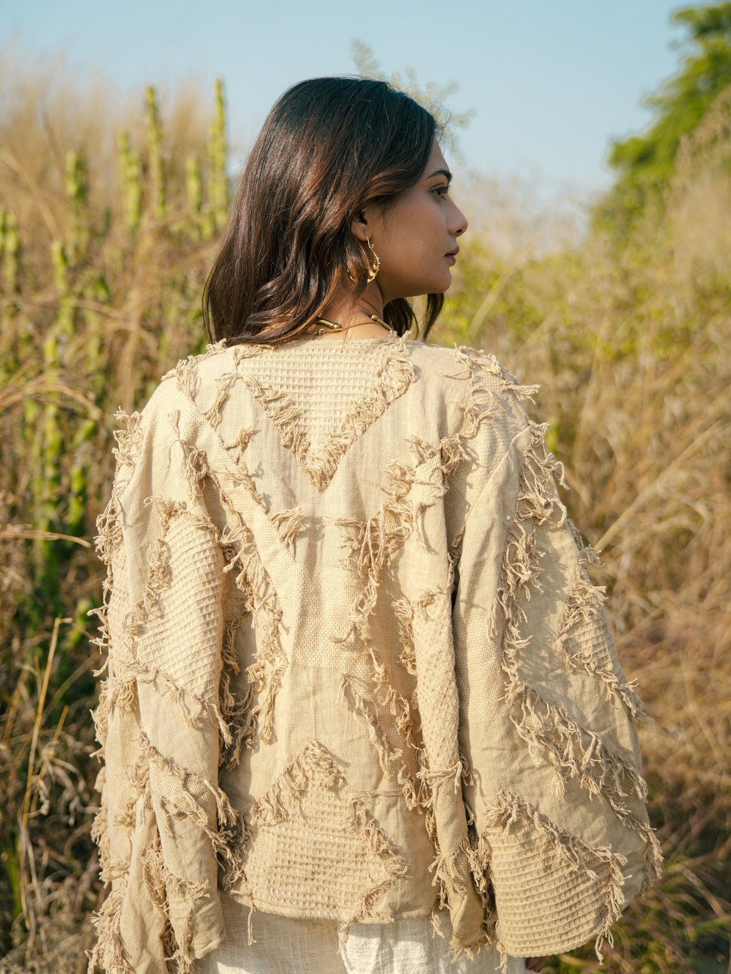 Desert Dori Raja Tie Wrap Top – Patch Work Jute Top with Bell Sleeves
