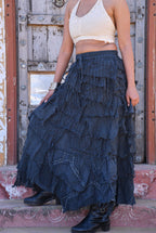 Desert Dori Women’s Black Ruffle Cotton Long Skirt