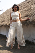 Desert Dori Women’s Primitive Cut Work Top & Block Printed Palazzo Trouser Set