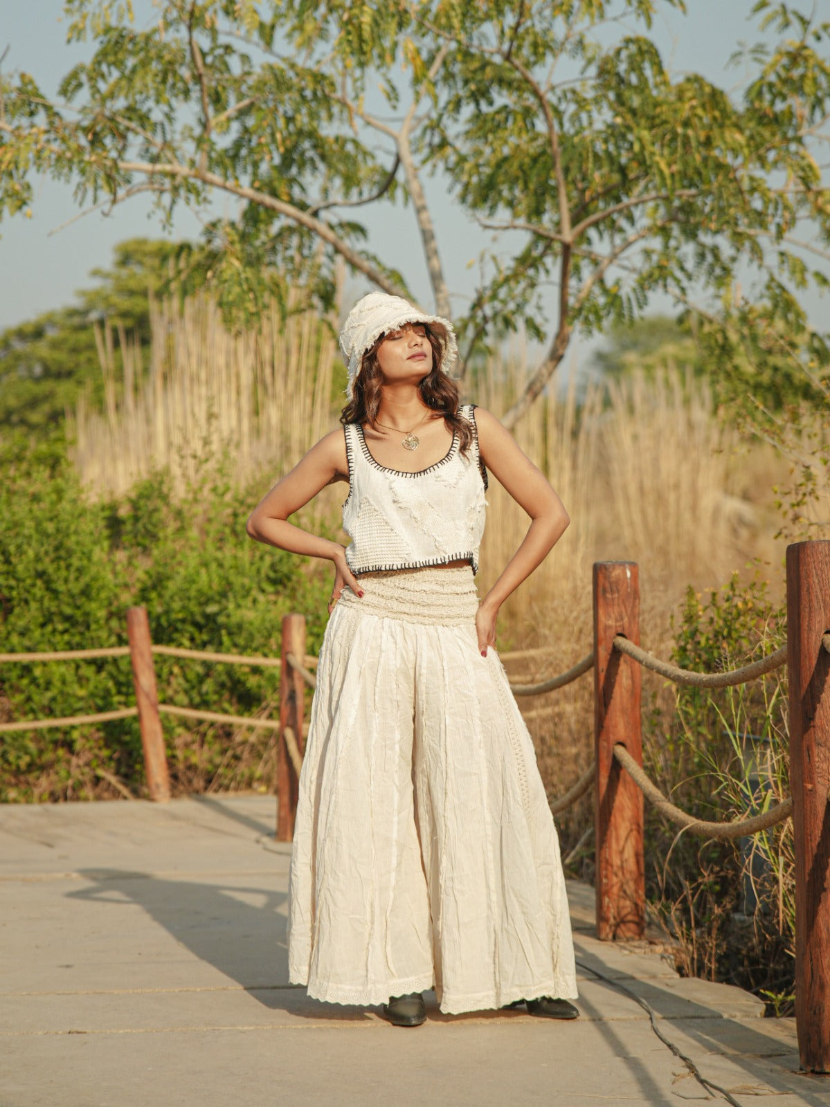 Desert Dori Cut Work Cotton Crop Top – Natural Boho Style