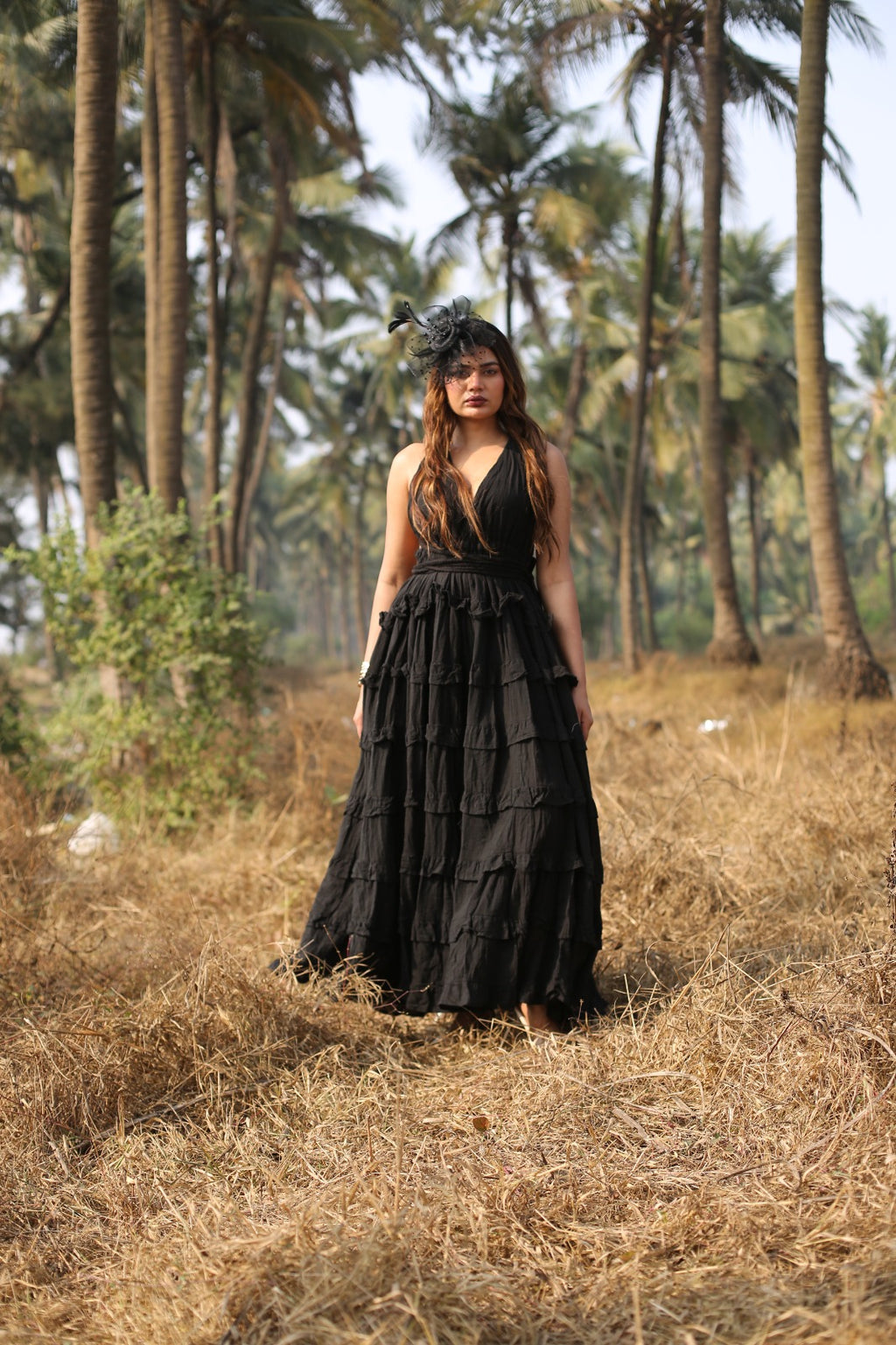 Desert Dori Women’s Black Long Flared Cotton Maxi Dress
