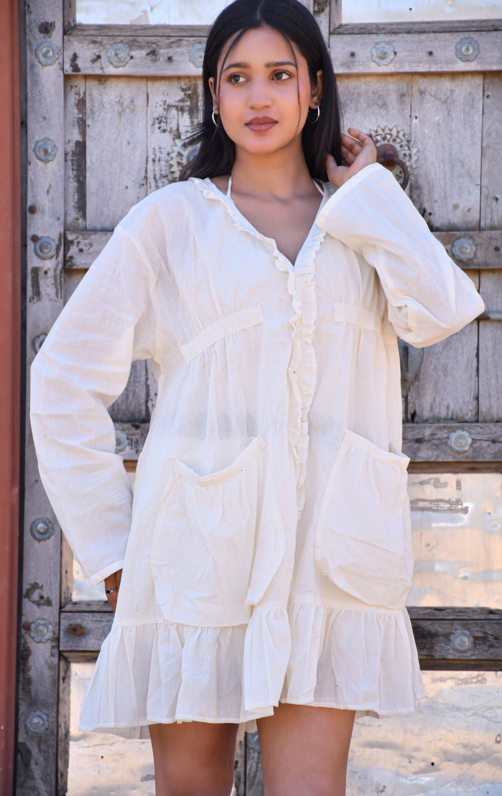 Desert Dori Women’s White Cotton Frilled Top