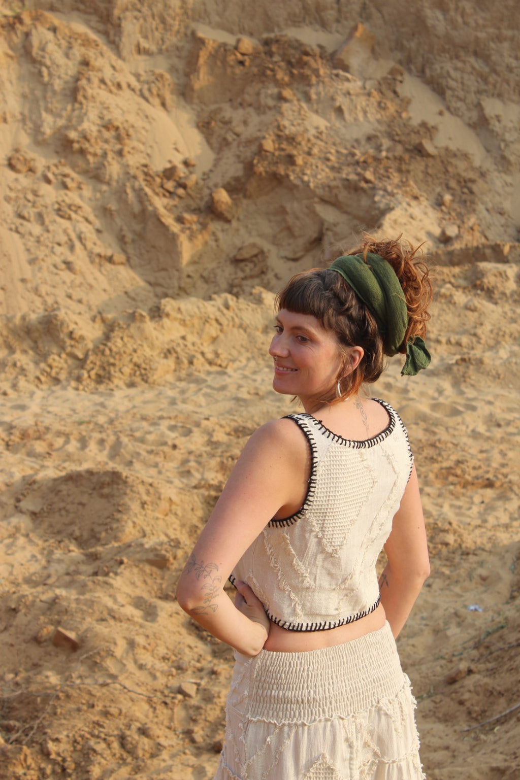 Desert Dori Cut Work Cotton Crop Top – Natural Boho Style