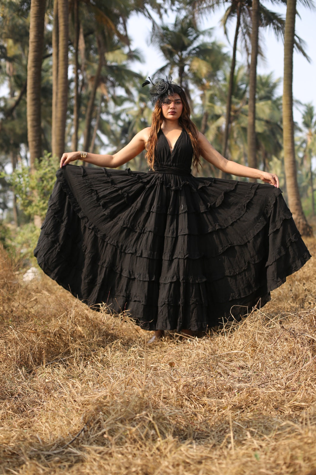 Desert Dori Women’s Black Long Flared Cotton Maxi Dress