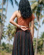 Boho Cotton Maxi Skirt, Black Flowy Long Skirt, Hippie Festival Skirt, Handmade Free Size Skirt