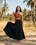 Boho Cotton Maxi Skirt, Black Flowy Long Skirt, Hippie Festival Skirt, Handmade Free Size Skirt