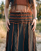 Boho Cotton Maxi Skirt, Black Flowy Long Skirt, Hippie Festival Skirt, Handmade Free Size Skirt