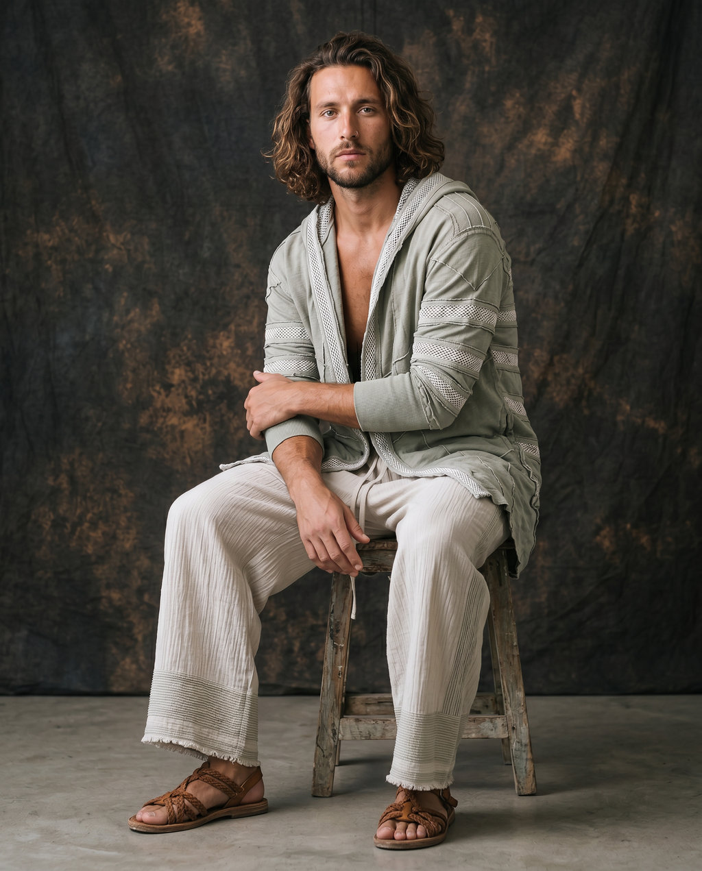 Unisex Hooded Off Shoulder Cotton Jacket | Boho Open Front Cardigan | Free Size Festival Wrap desert dori