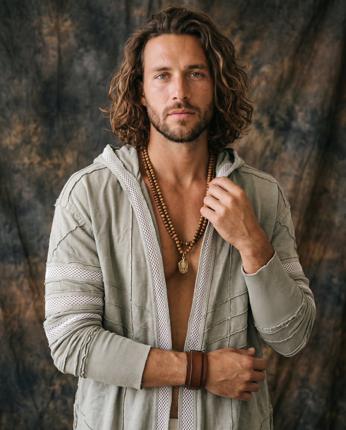 Unisex Hooded Off Shoulder Cotton Jacket | Boho Open Front Cardigan | Free Size Festival Wrap desert dori