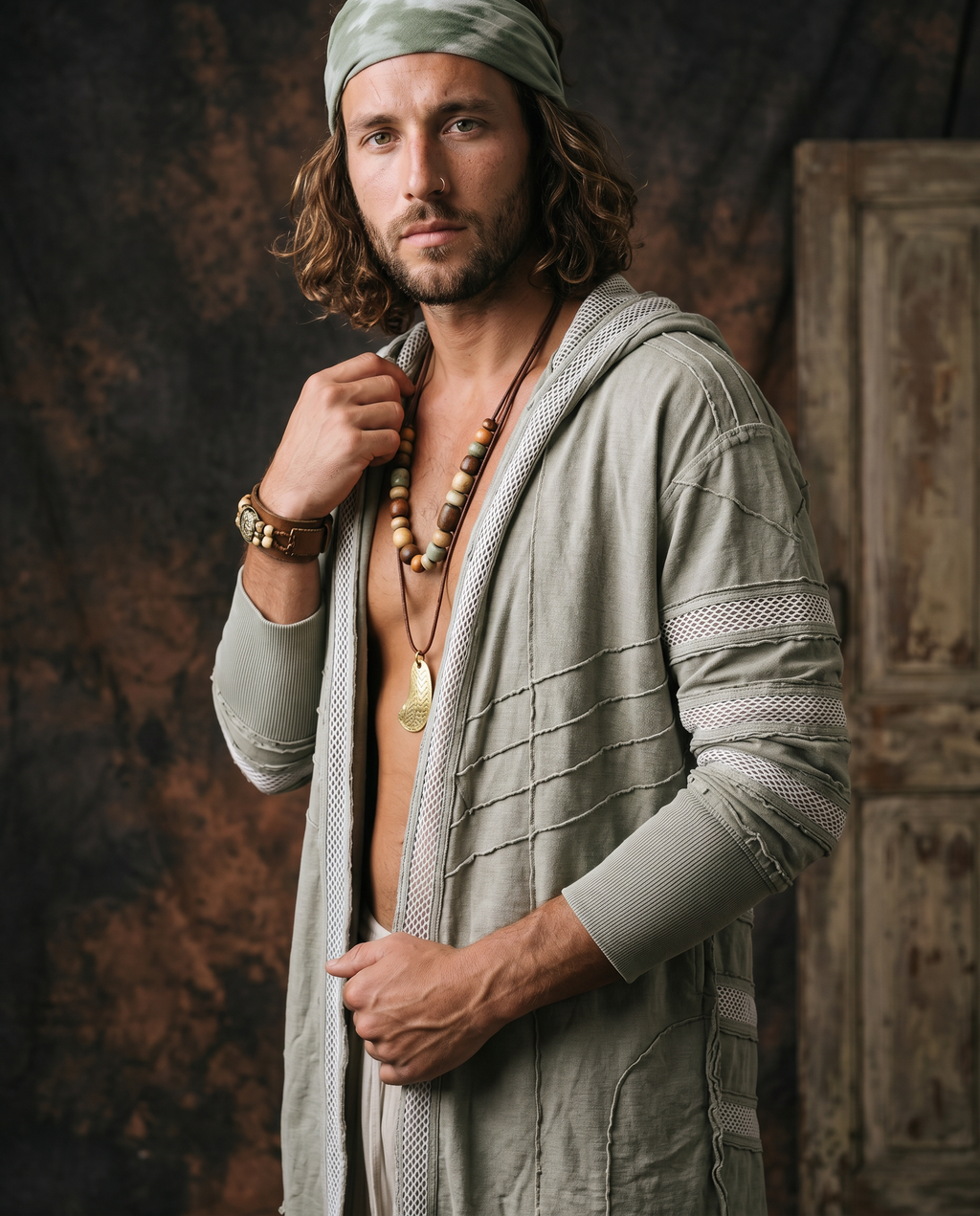 Unisex Hooded Off Shoulder Cotton Jacket | Boho Open Front Cardigan | Free Size Festival Wrap desert dori