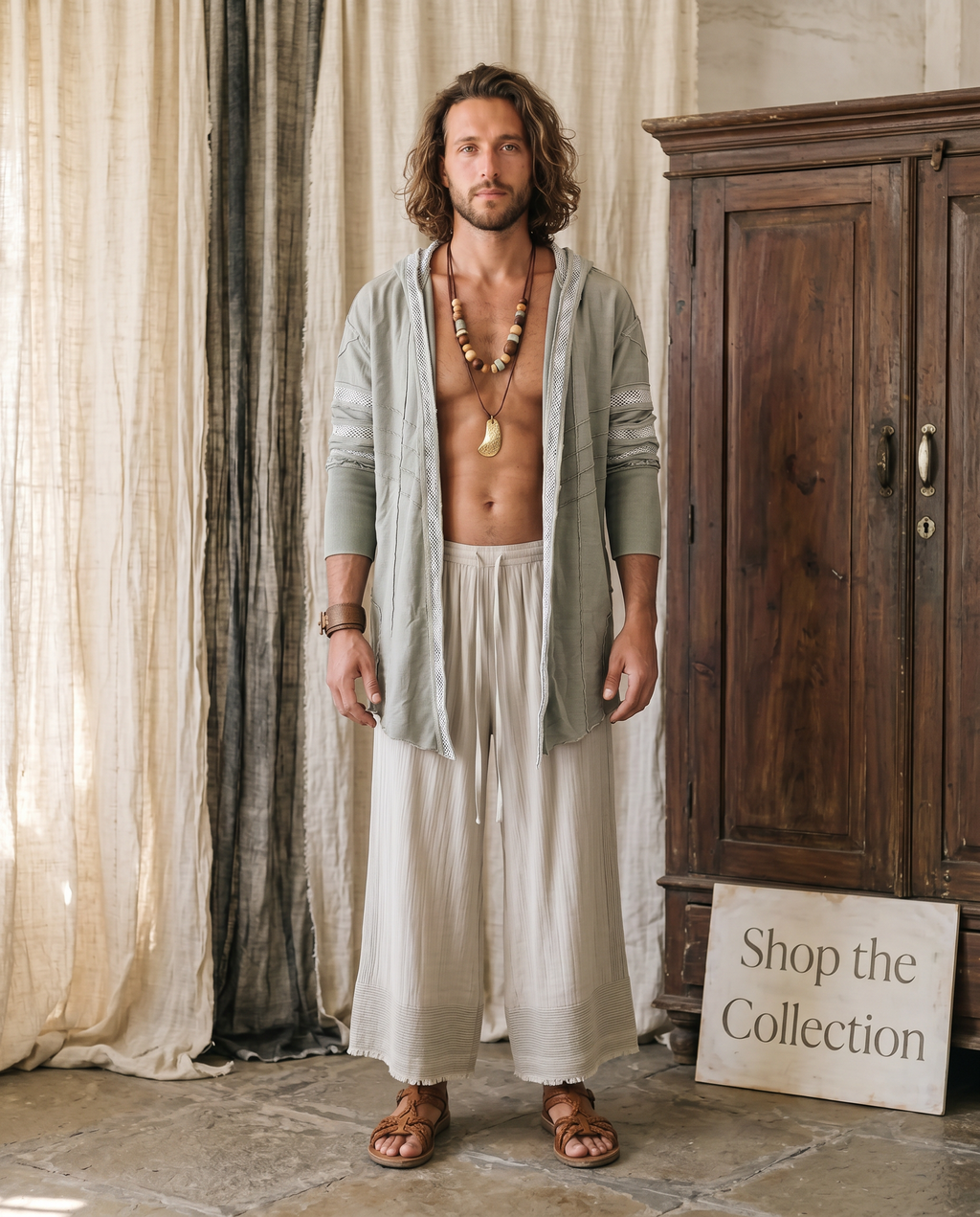 Unisex Hooded Off Shoulder Cotton Jacket | Boho Open Front Cardigan | Free Size Festival Wrap desert dori