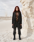 Black Hooded Kimono Duster, Boho Gothic Festival Jacket, Oversized Open Front Cardigan