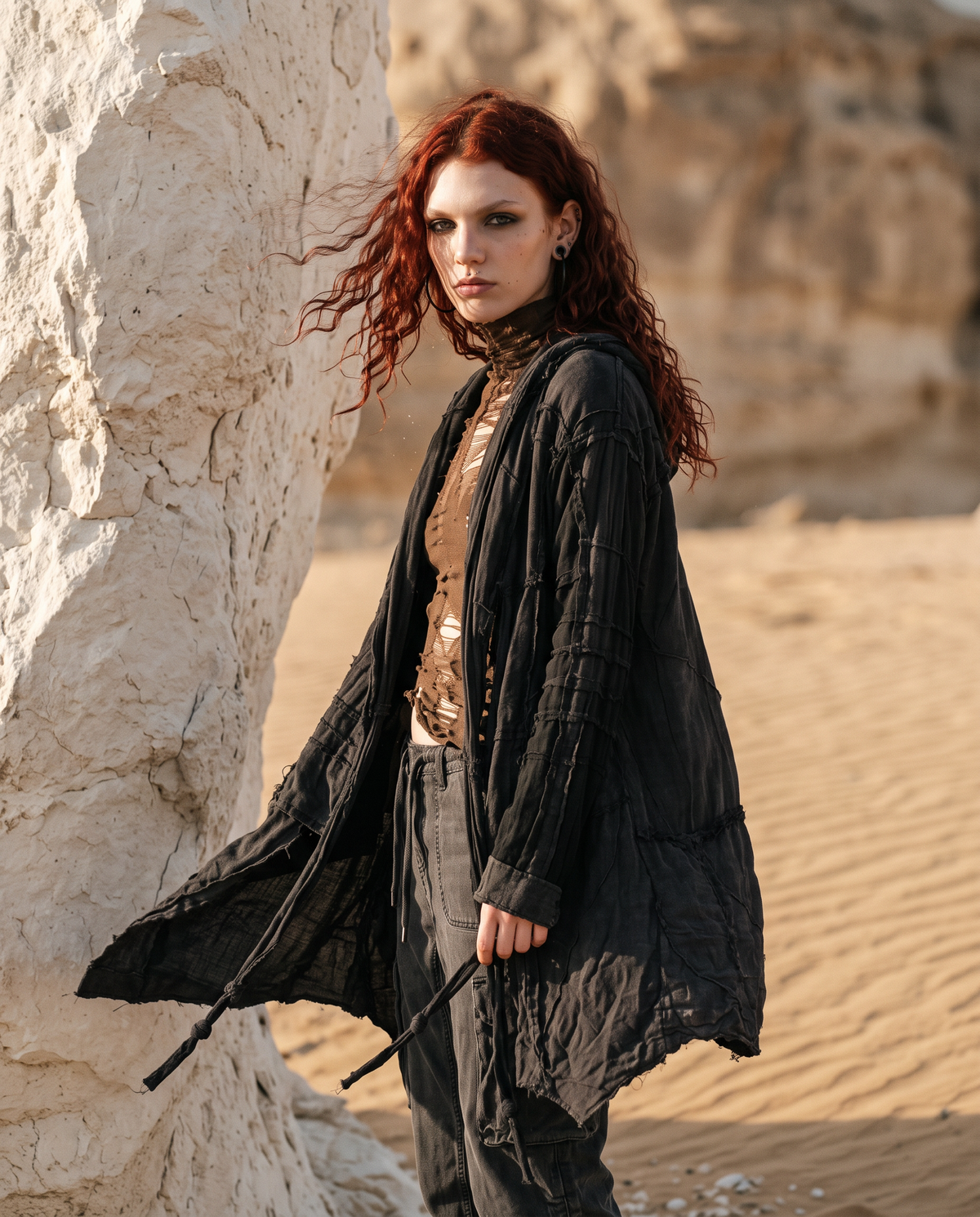 Black Hooded Kimono Duster, Boho Gothic Festival Jacket, Oversized Open Front Cardigan