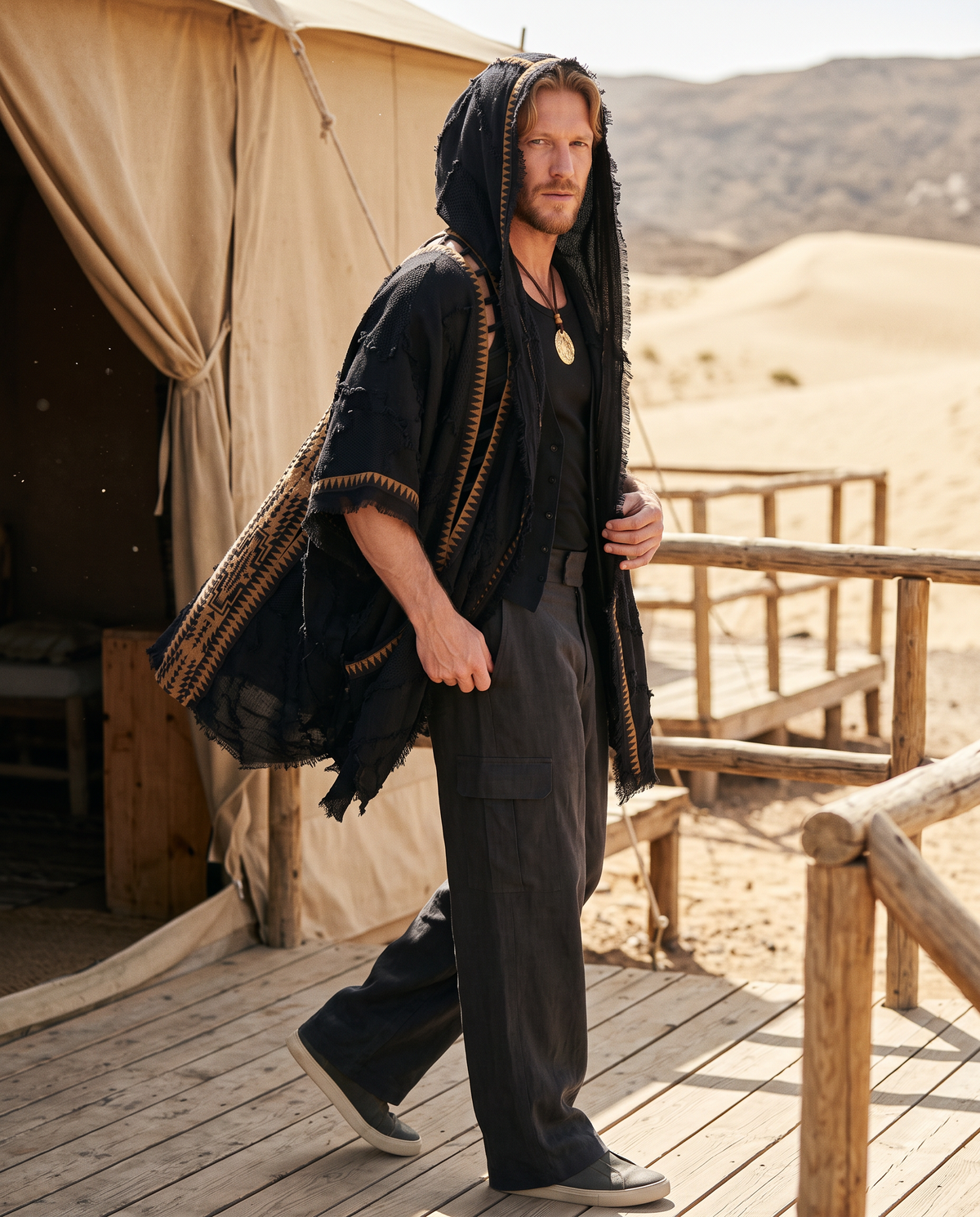 Unisex Hooded Cotton Kimono Jacket, Boho Festival Wear, Oversized Cloak