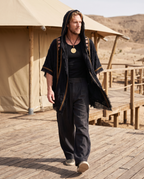 Unisex Hooded Cotton Kimono Jacket, Boho Festival Wear, Oversized Cloak