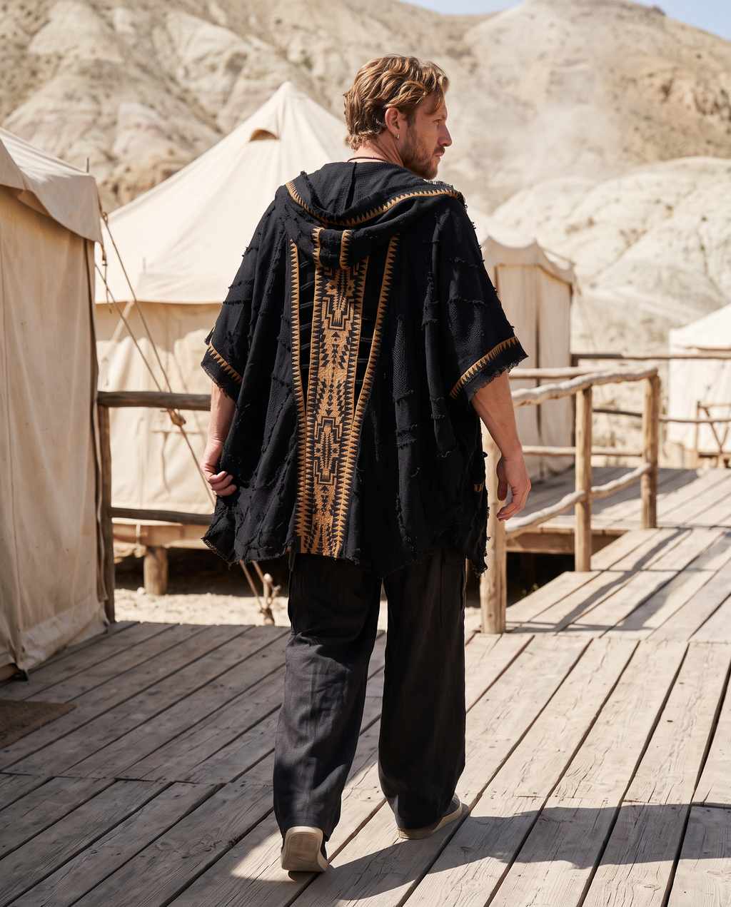 Unisex Hooded Cotton Kimono Jacket, Boho Festival Wear, Oversized Cloak