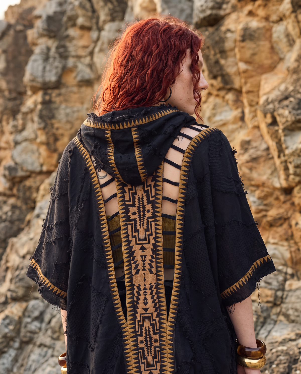 Unisex Hooded Cotton Kimono Jacket, Boho Festival Wear, Oversized Cloak