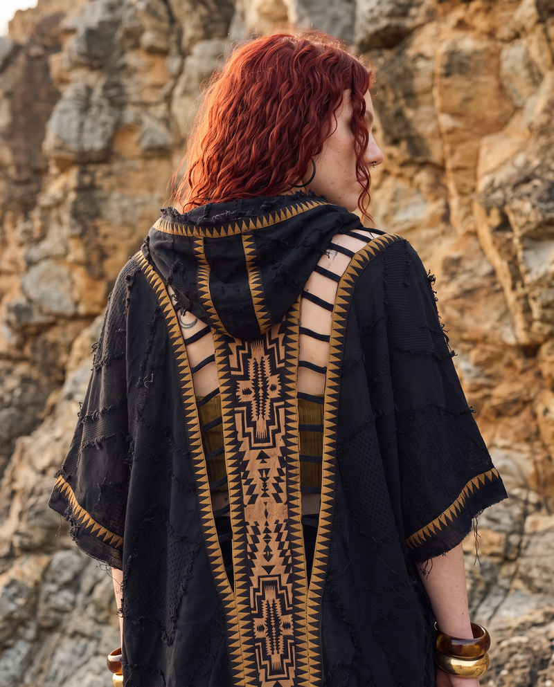 Unisex Hooded Cotton Kimono Jacket, Boho Festival Wear, Oversized Cloak