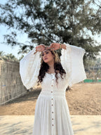 White Long Sleeve Maxi Dress for Women