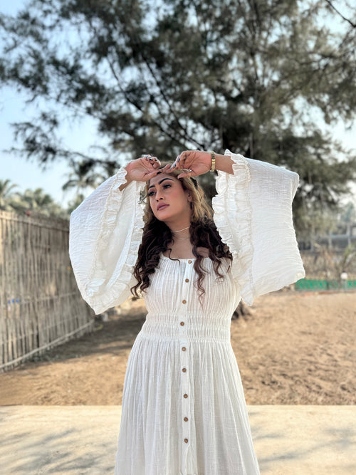 White Long Sleeve Maxi Dress for Women