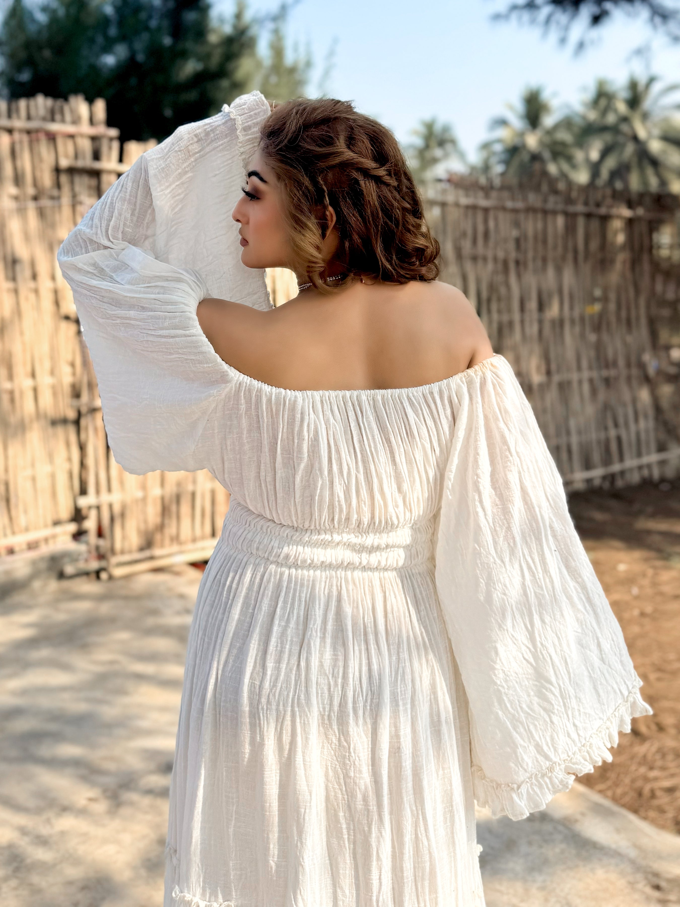 White Long Sleeve Maxi Dress for Women