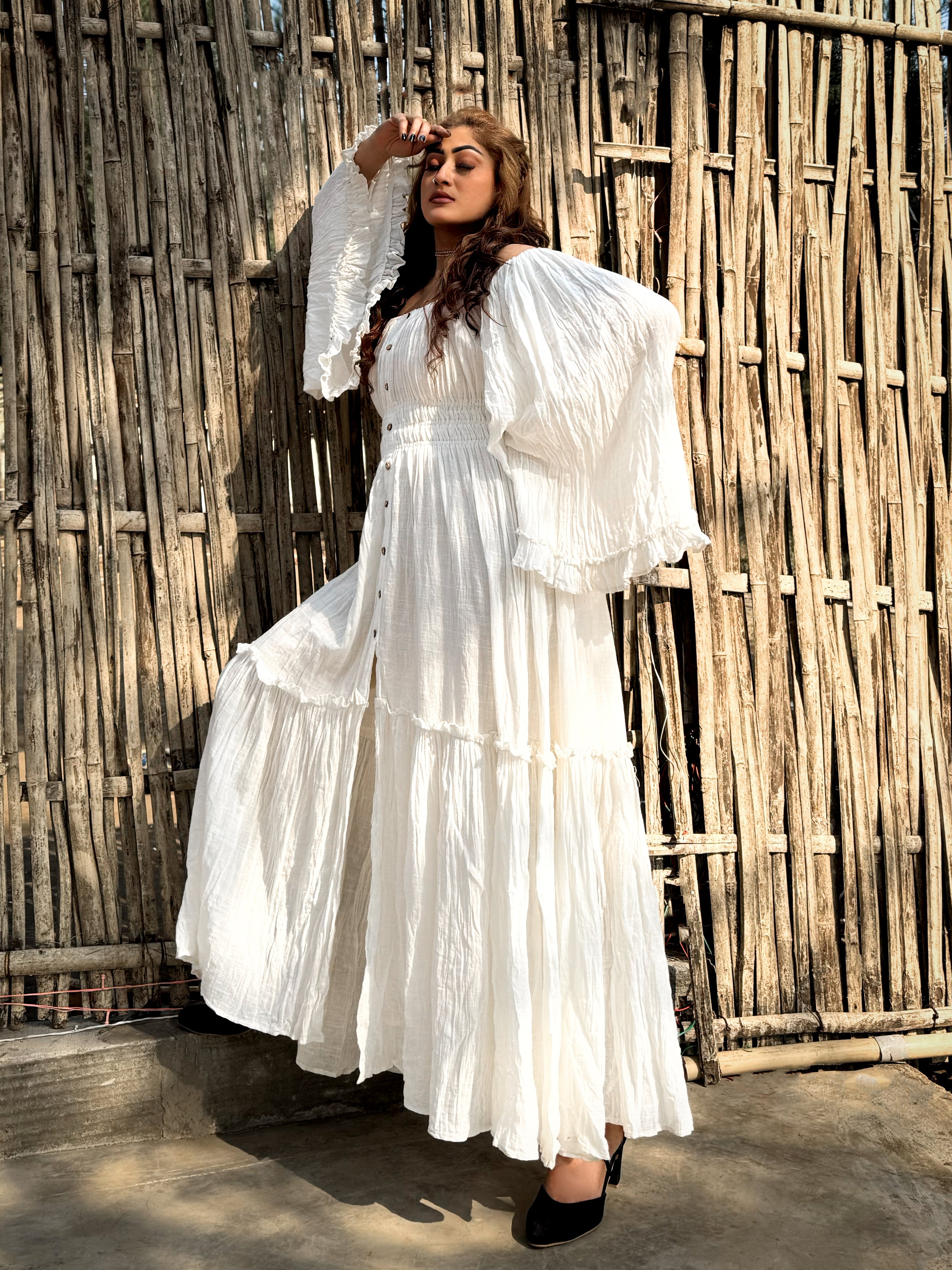White Long Sleeve Maxi Dress for Women