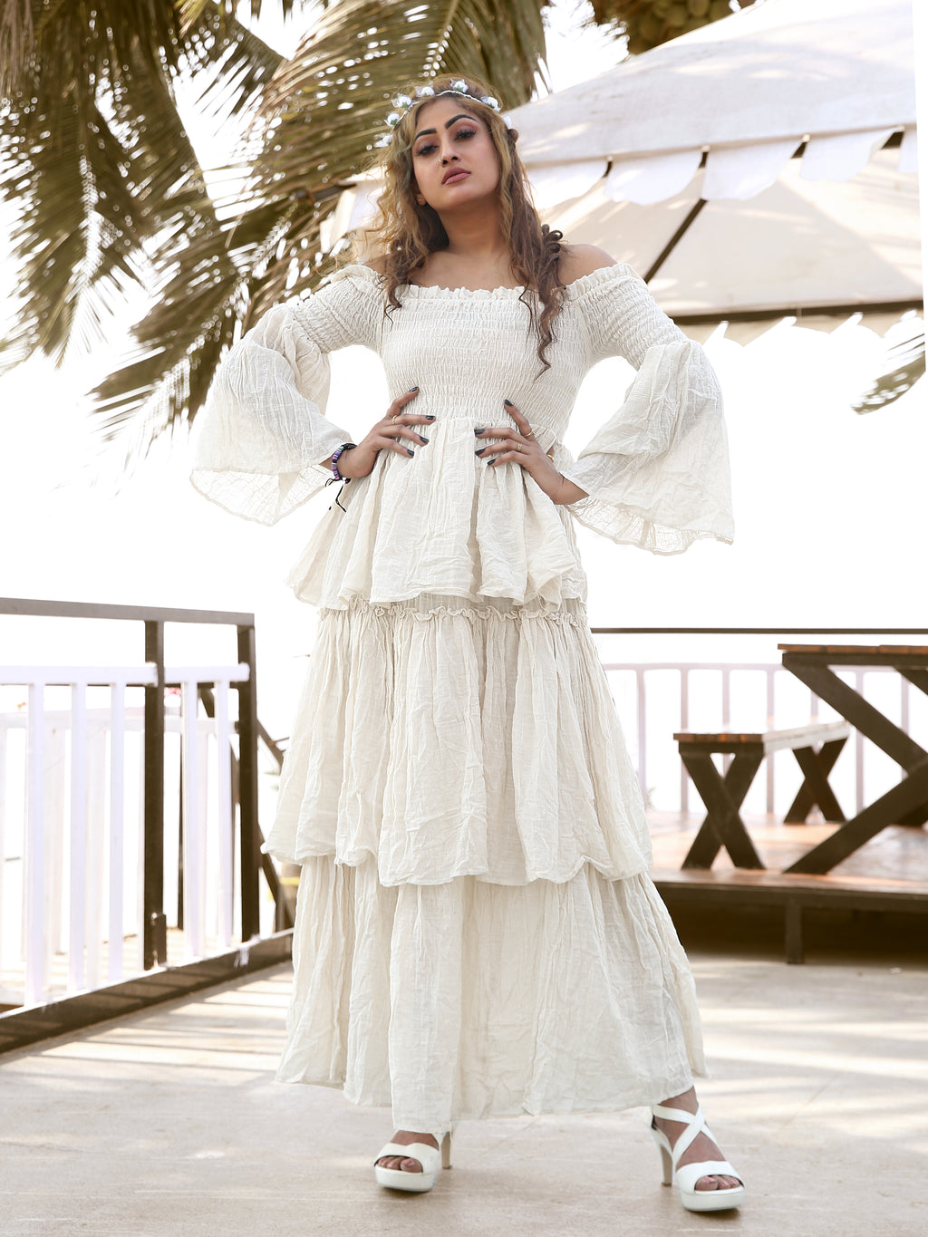 White Tiered Maxi Dress for Women