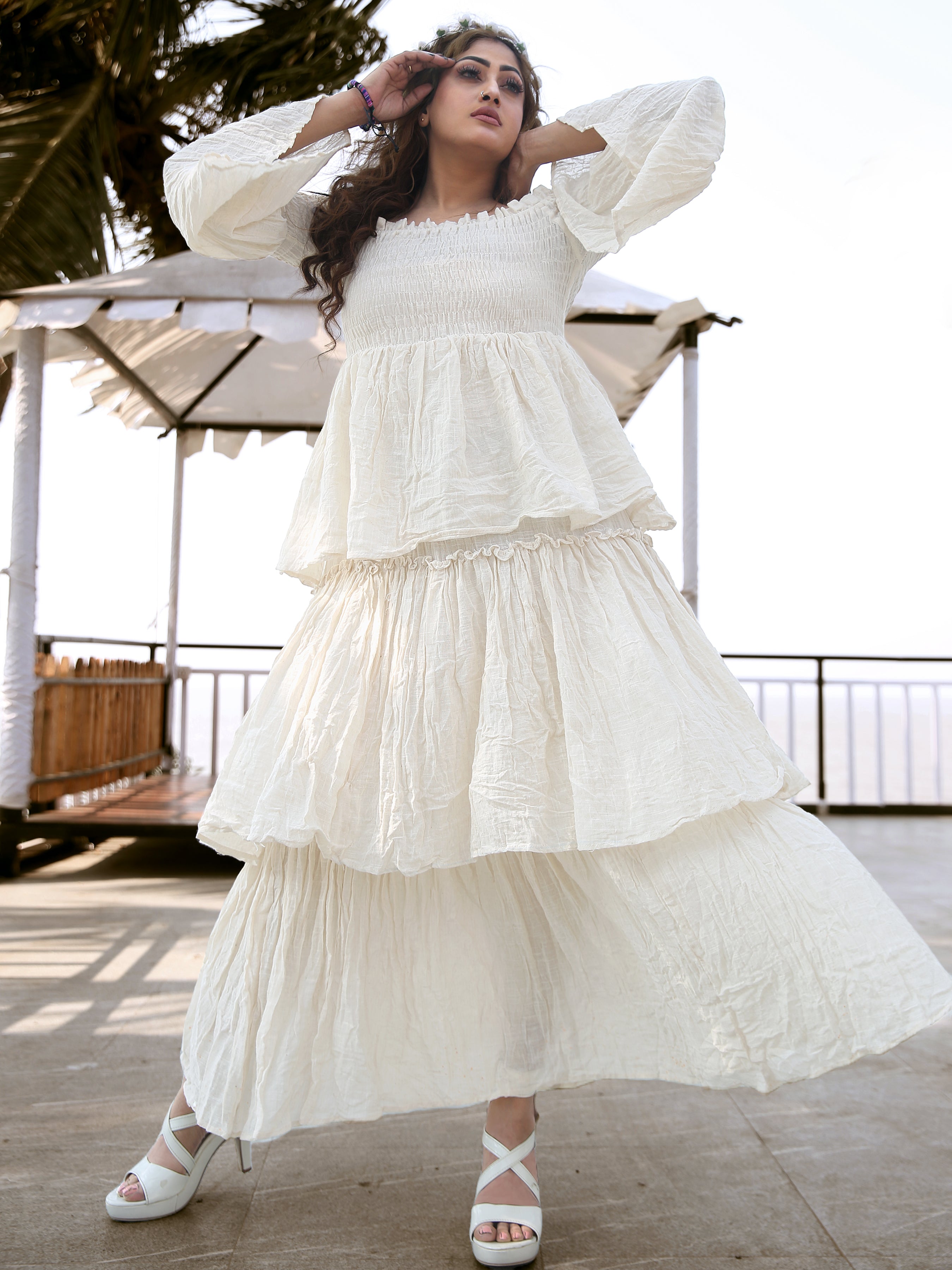 White Tiered Maxi Dress for Women