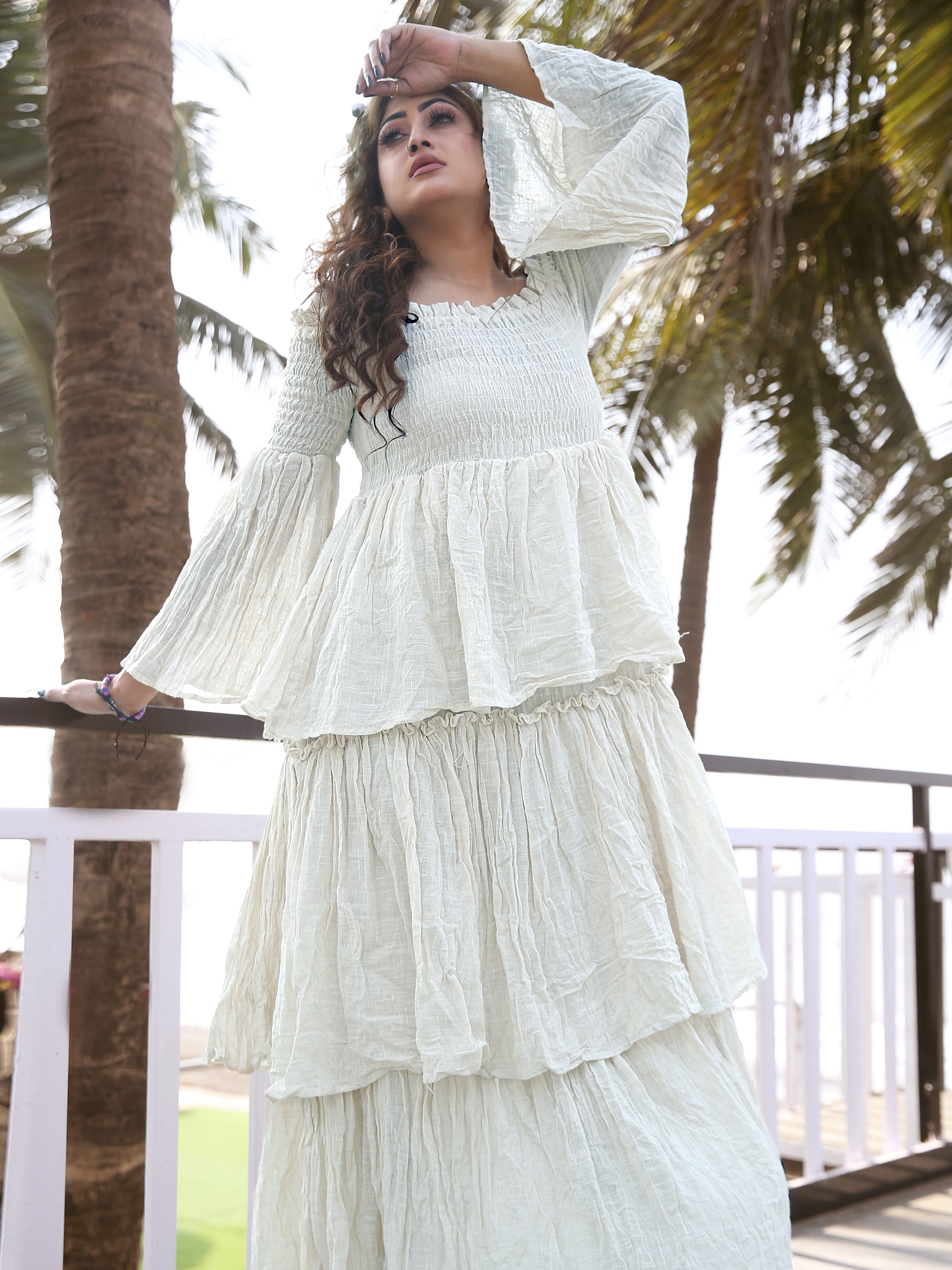 White Tiered Maxi Dress for Women