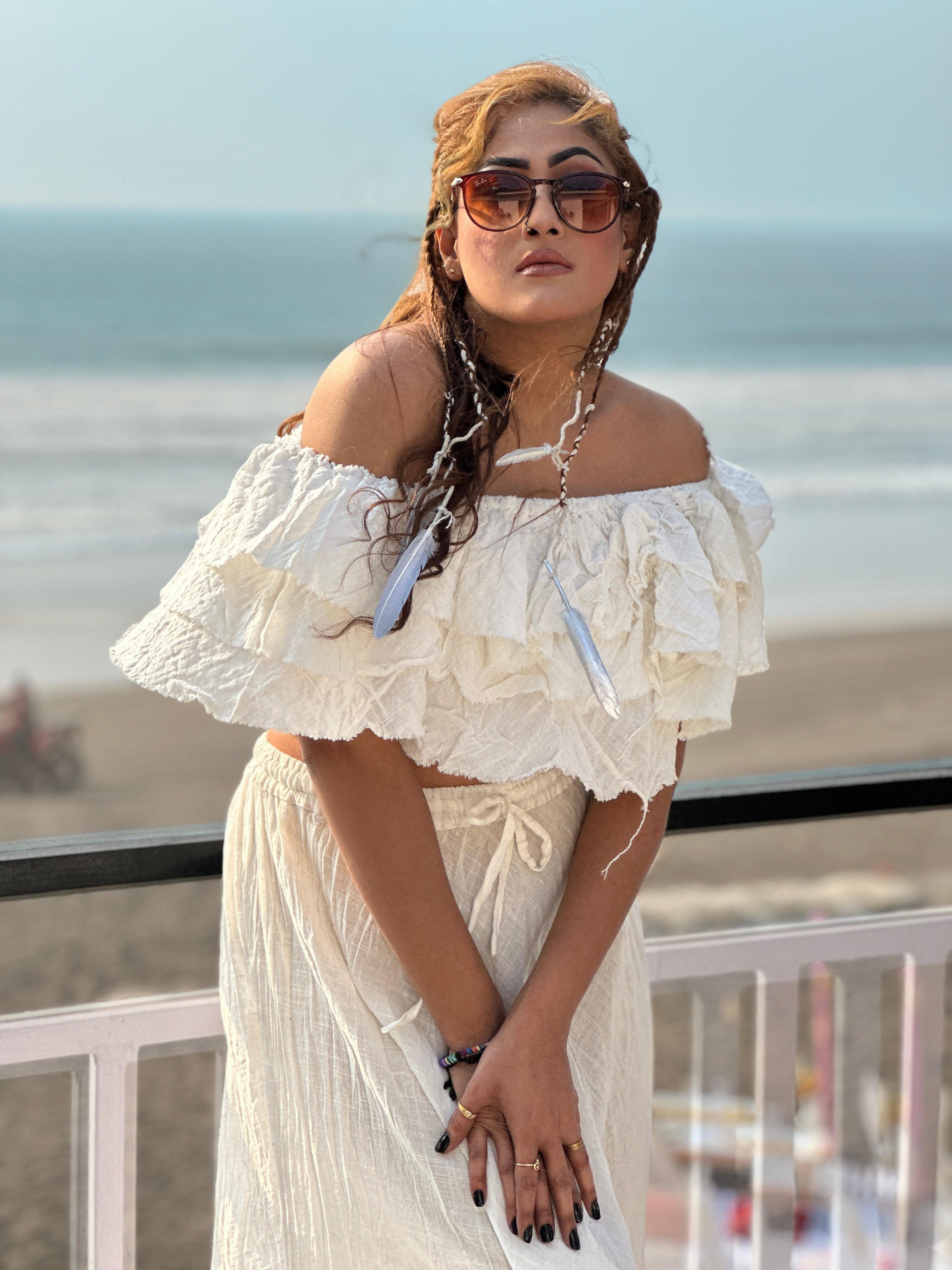 White Off Shoulder Co-Ord Set for Women