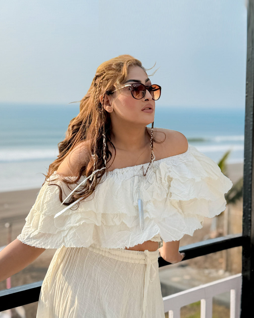 White Off Shoulder Co-Ord Set for Women